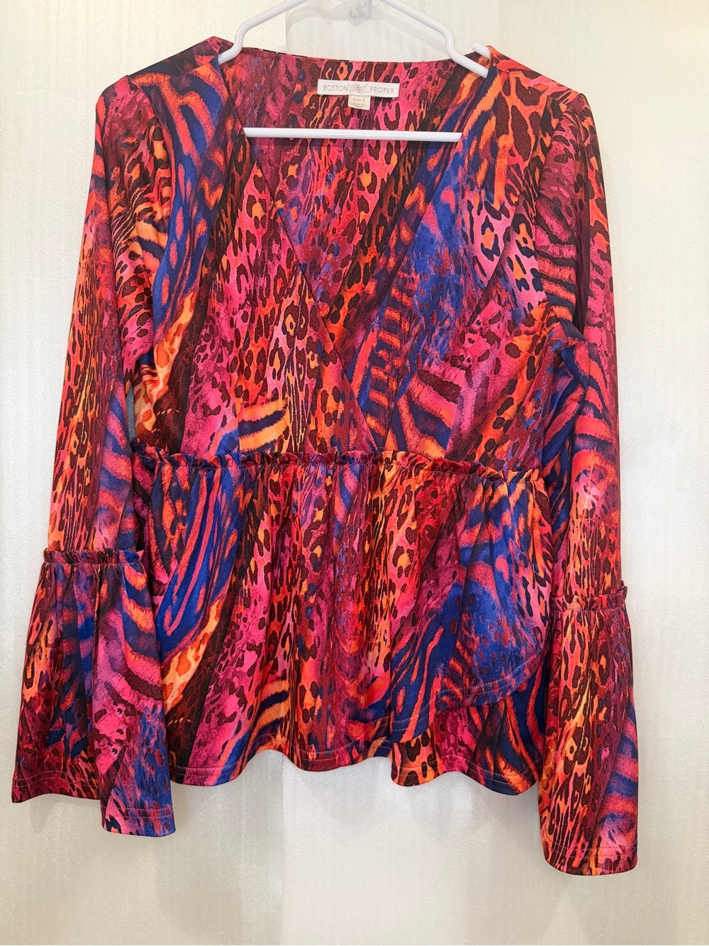 Boston Proper Multi-Color Animal Print Top - Pink, Orange, Blue Size Small